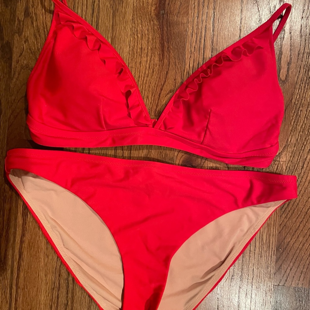 J.Crew Poppy Red Bikini in EUC - Large Top & Bottom